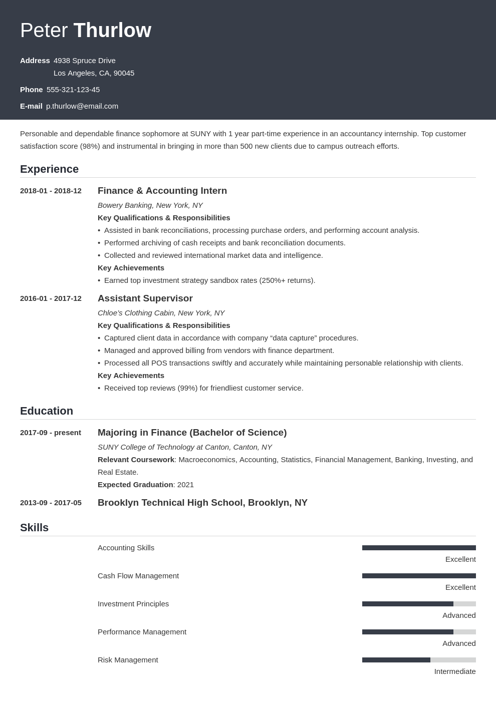 Cv Template For Internship