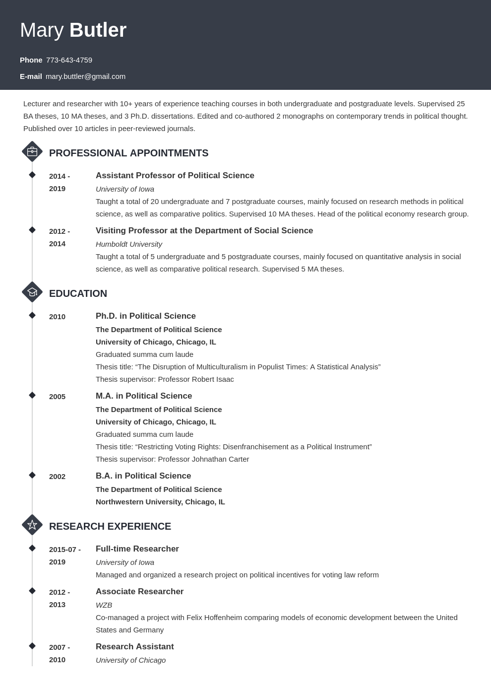 curriculum vitae examples for professors Professor cv: example ...