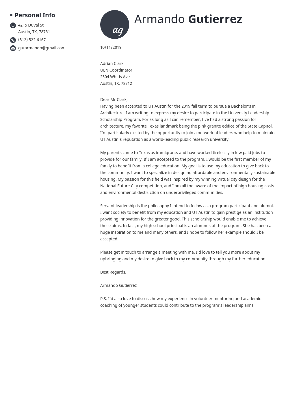 Scholarship Cover Letter Template