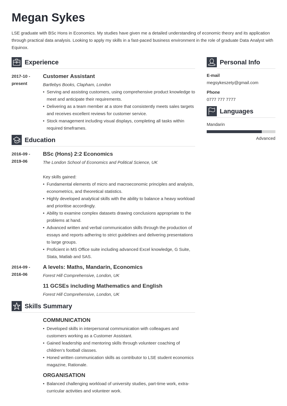 Example Of A Cv For A Student In University - CV Example for Law ...