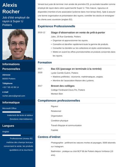 CV job d'été : exemple gratuit (emploi d'été dès 16-17 ans)