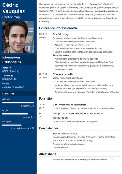 Exemples de CV restauration et hôtellerie tout niveau/poste