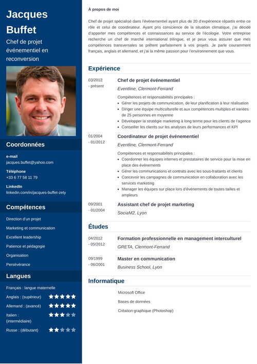 CV reconversion professionnelle (changement de métier)