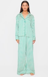 Green Candy Stripe Satin Long Pj Set