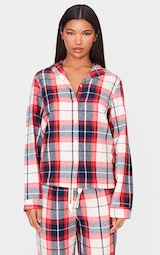 PRETTYLITTLETHING Navy Checked Long Sleeve PJ Shirt