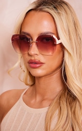 Beige Oversized Square Lens Sunglasses