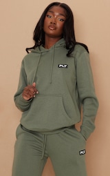  Tall Olive Badge Detailed Oversized Hoodie