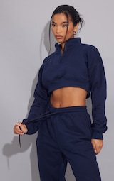 Midnight Blue Half Zip Crop Sweatshirt