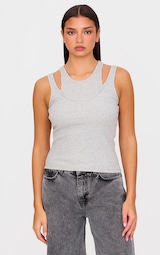 Grey Marl Double Layer Ribbed Vest Top