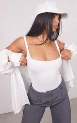 White Snatched Rib Square Neck Sleeveless Bodysuit