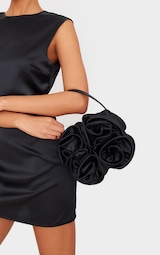 Black Satin Rose Detail Handbag