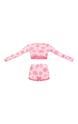 Pink Snowflake Print Long Sleeve Short Pj Set