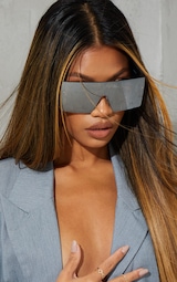 Silver Mirrored Square Frame Visor Sunglasses