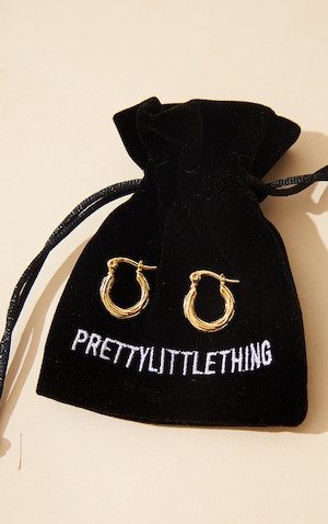 Real Gold Plated Mini Twist Detail Thin Hoop Earrings