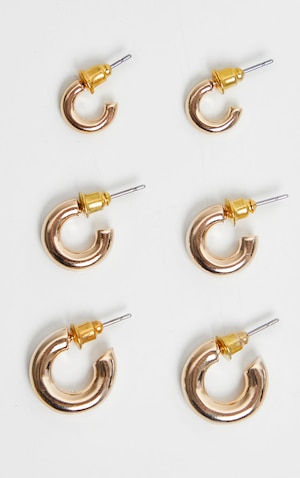 Gold Huggie Hoop 3 Pack Earring Set