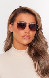 Gold Metal Square Frame Aviator Sunglasses