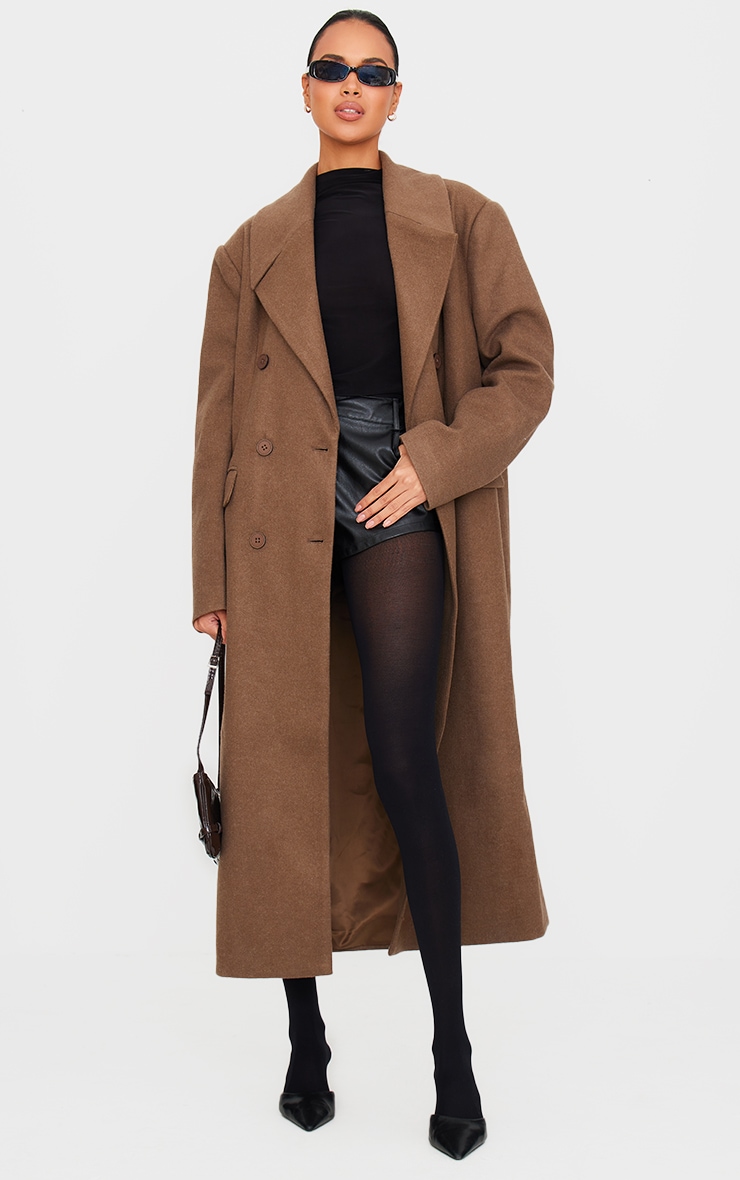 Chocolate Wool Look Double Breasted Oversized Maxi Coat