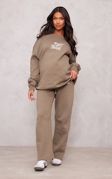 PRETTYLITTLETHING Maternity Khaki Embroidered Wide Leg Sweatpants