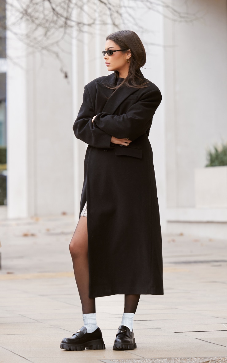 Black Structured Extreme Oversized Double Breasted Coat