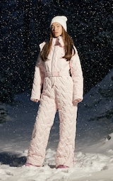 PRETTYLITTLETHING SKI Baby Pink Chevron Quilted Belted Snow Suit