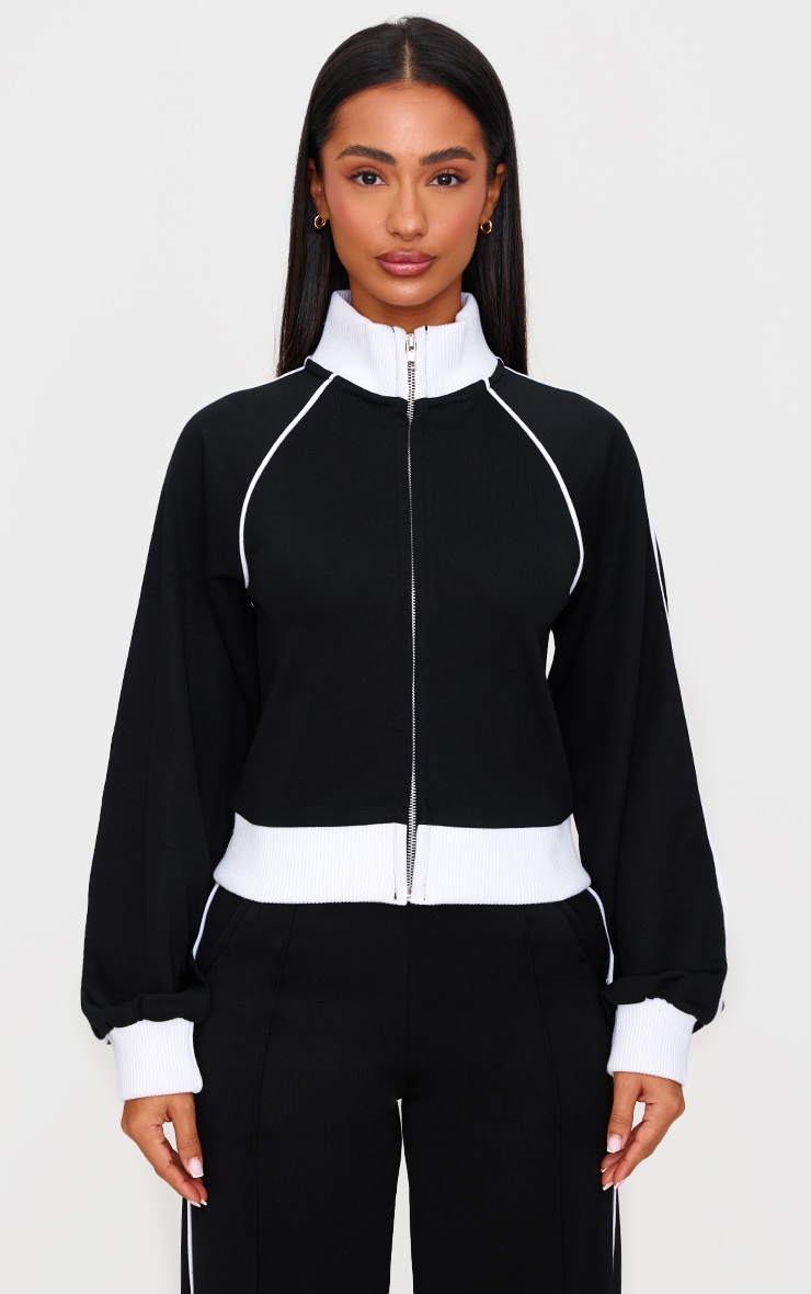 Petite Black Contrast Detail Zip Up Jacket