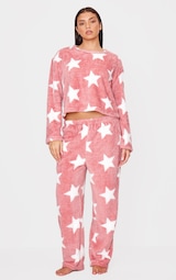 Pink Star Print Fleece Pj Pants