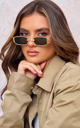 Gold Frame Slim Square Chunky Sunglasses