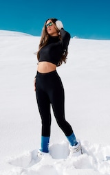 PRETTYLITTLETHING Black Ski Seamless Hooded Top & Leggings Set