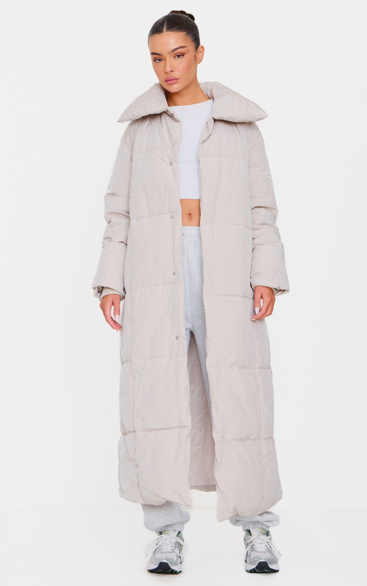 Stone Oversized Square Quilted Maxi Puffer Coat