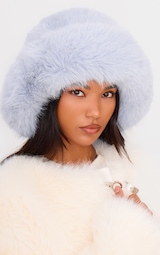 Ice Grey Fluffy Faux Fur Bucket Hat