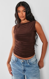 Chocolate Slinky Ruched Vest Top