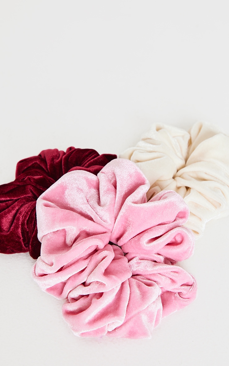 Pink Tonal 3 Pack Velvet Scrunchies