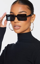 Black Square Frame Slimline Sunglasses