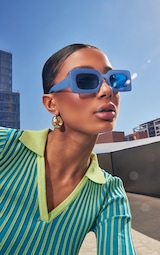 Baby Blue Chunky Rectangular Square Frame Sunglasses