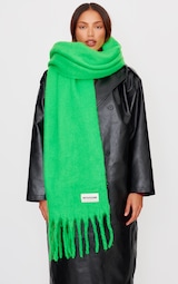 PRETTYLITTLETHING Green Logo Blanket Tassel Scarf