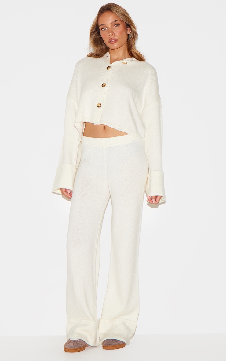 Cream Turn Up Hem Knit Trousers