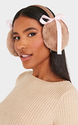 Chocolate Faux Fur Bow Detail Ear Muffs