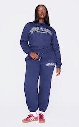 Plus Navy Sports Classic Embroidered Cuffed Sweatpants