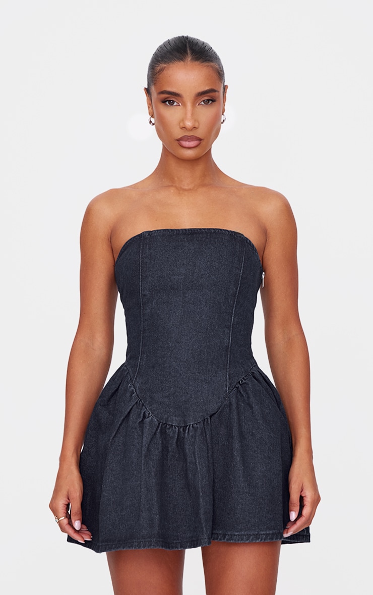 Indigo Lace Up Back Denim Puffball Dress