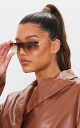 Brown Faded Lens Square Frame Frameless Sunglasses