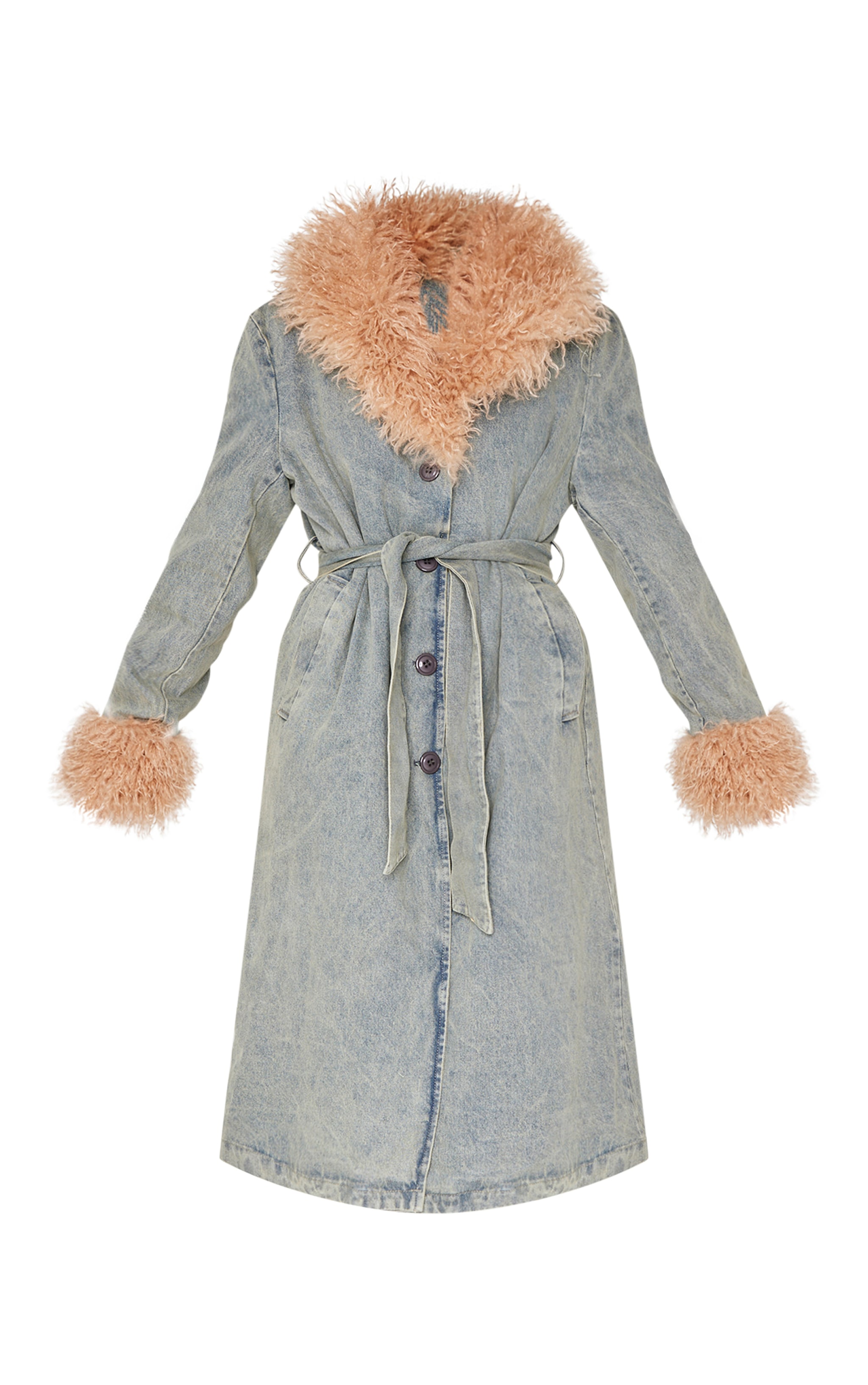 Vintage Faux Fur Trim Belted Trench Coat image 5