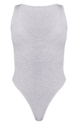 Petite Grey Marl Basic Cotton Blend Plunge Sleeveless Bodysuit