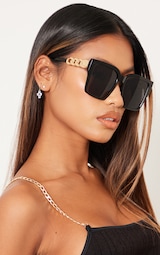 Black Chain Detail Oversized Square Sunglasses