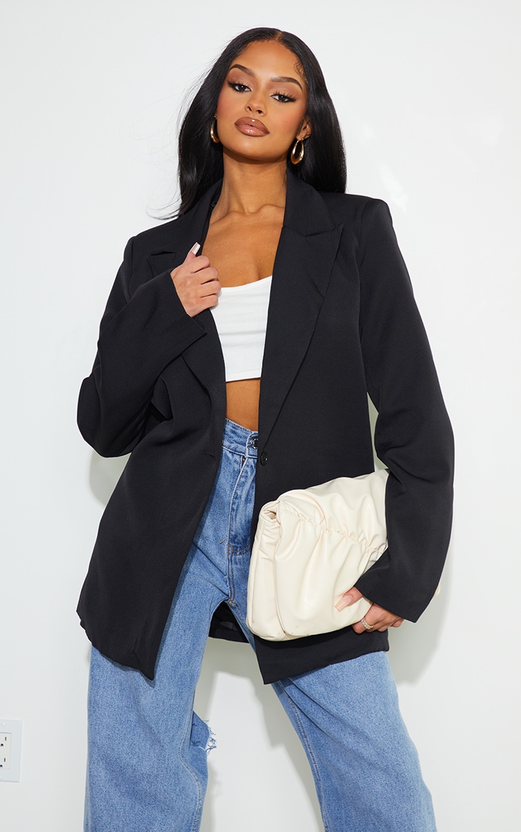 Black Oversized Drapey Button Detail Blazer