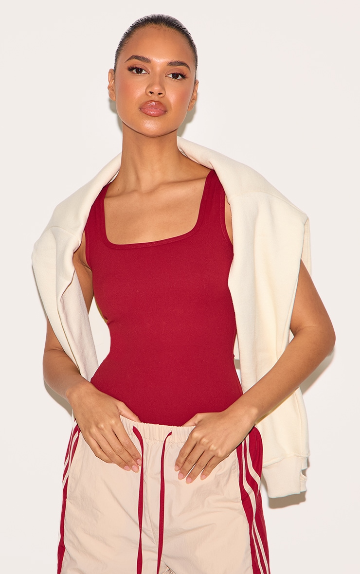 Burgundy Contour Jersey Square Neck Bodysuit