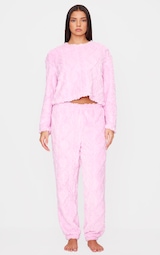 Pink Cable Fleece Long Pj Set