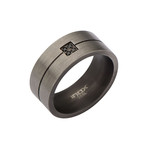 Gunmetal Finish Stainless Steel with Gems Ring // Black (Size 12)