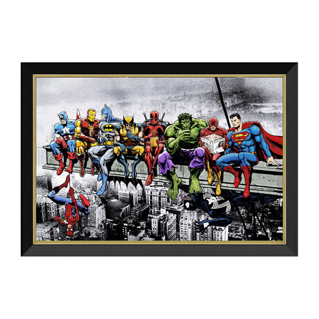 Marvel & DC Superheroes Lunch Atop A Skyscraper - Framed Art Reprint