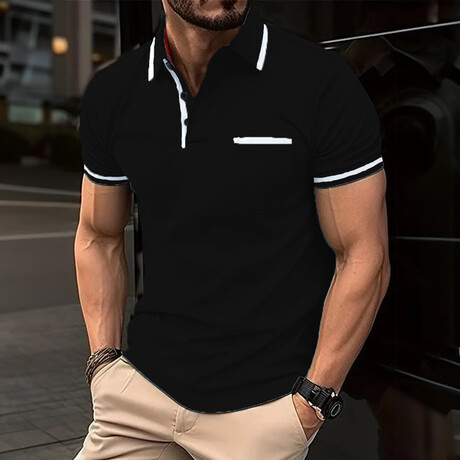 White Stripped Collar Short Sleeve Polo // Black (XS)