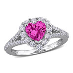 2 1/2ct TGW Created Pink & White Sapphire Halo Heart Split Shank Ring // Sterling Silver (7)